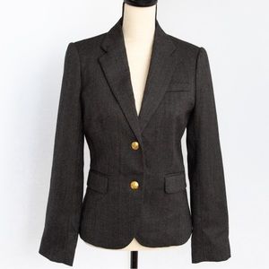 J Crew tweed charcoal gray wool blend school boy 2 button blazer brass buttons 4